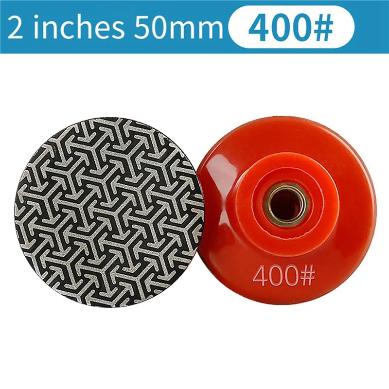 A02F-2X Rosca M14 Almohadillas de pulido manual de diamante de 2 pulgadas y 50 mm Almohadillas de lijado galvanizadas Disco de molienda, 400