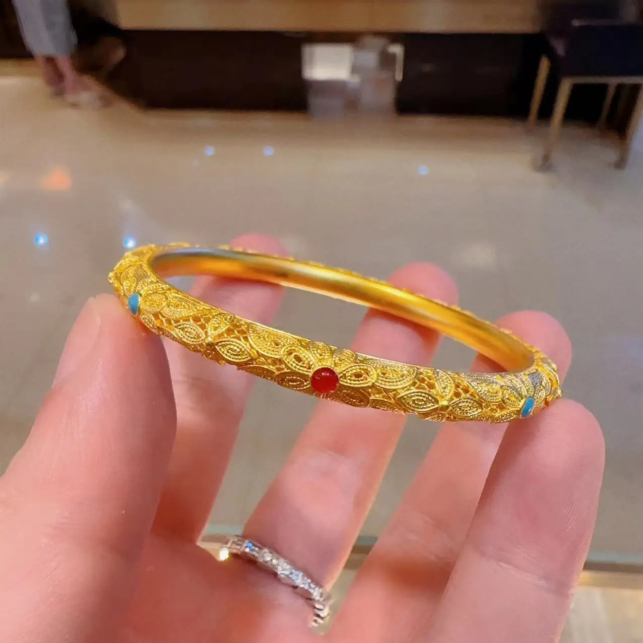 Fylia Jewelry  9999 24K real gold Palace ancient law retro imitation enamel boutique everything floral silk light luxury high de