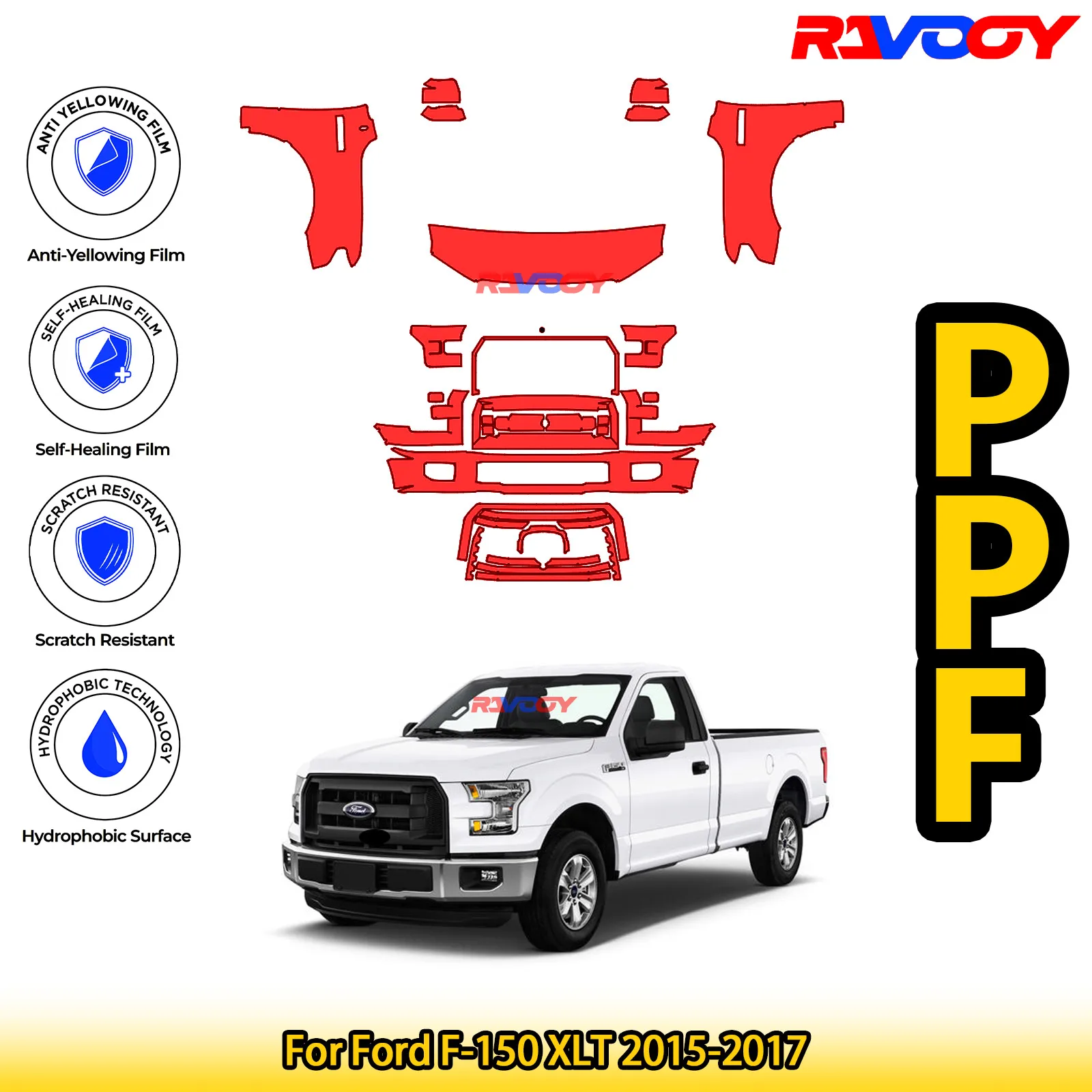 

Для Ford F-150 XLT 2015-2017 глянцевая матовая черная предварительно вырезанная передняя защитная пленка PPF Kit