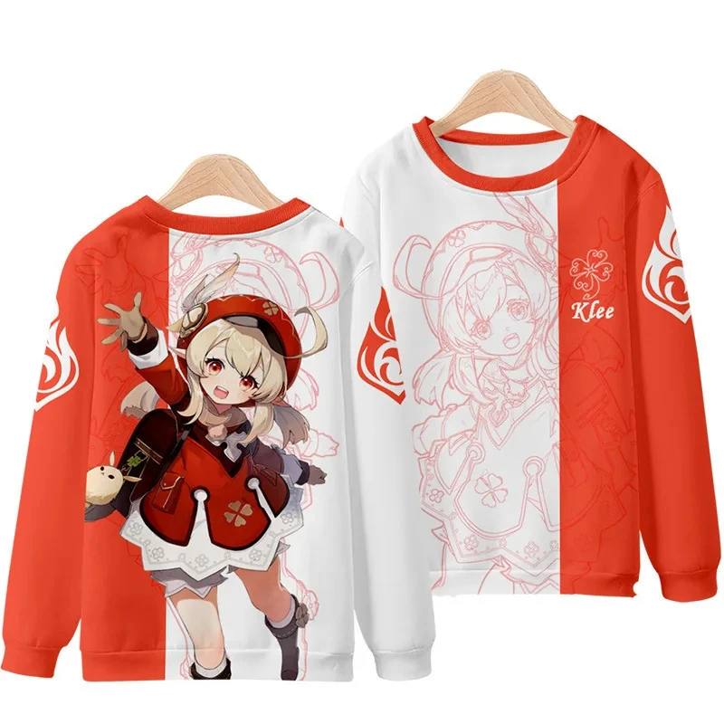 

Game Genshin Impact Graphic Sweatshirts For Men Clothes Cute Cartoon Klee 3D Print Boy Pullovers Cosplay Long Sleeve Women Tops