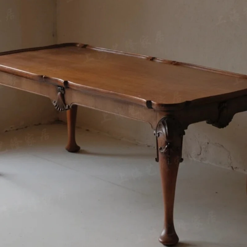 Table Basse Rustique en Bois Massif, Simple, Sculptée, revêt, Vintage, pour Petit Appartement