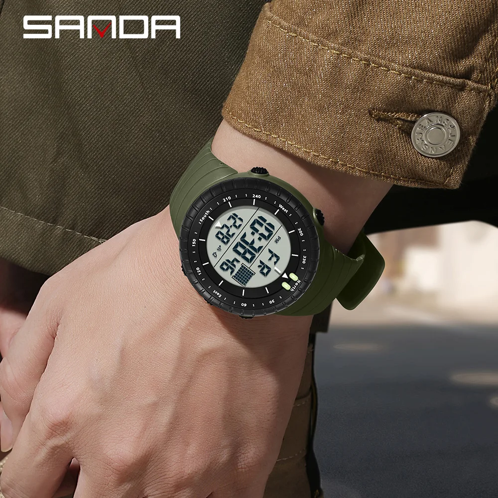 SANDA Новинка 6256, мужские электронные часы с большим циферблатом, уличные водонепроницаемые спортивные часы, ночник, будильник, многофункциональные часы