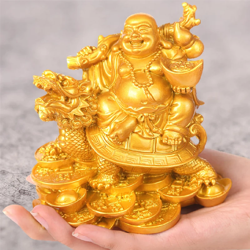 God of Wealth Laughing Buddha Statue,Modern Art Sculpture,Chinese Home Feng Shui Dragon Turtle Decoration, Figurines Statue, Hot