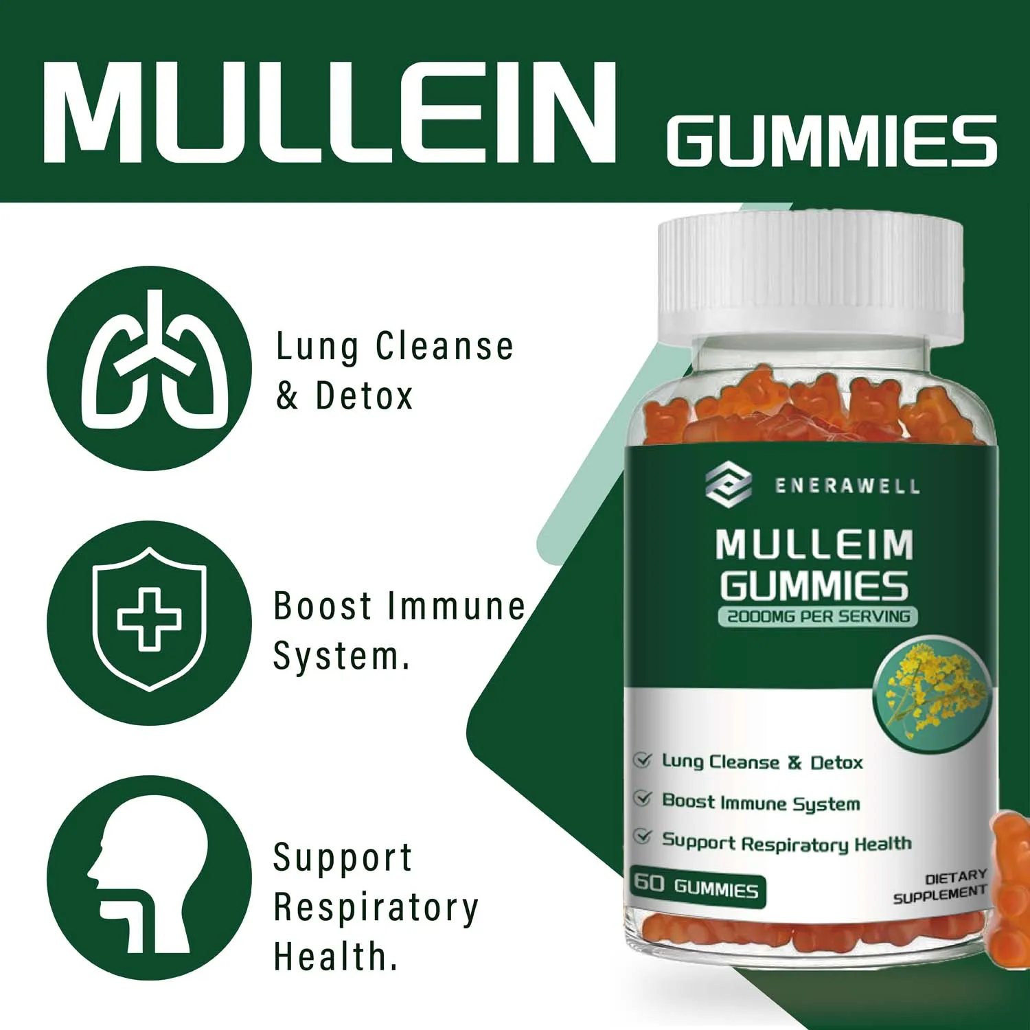 Mullein Gummies 2000mg - Supports Clear Lungs & Respiratory Health, Natural Detoxification, Enhanced Immune Function