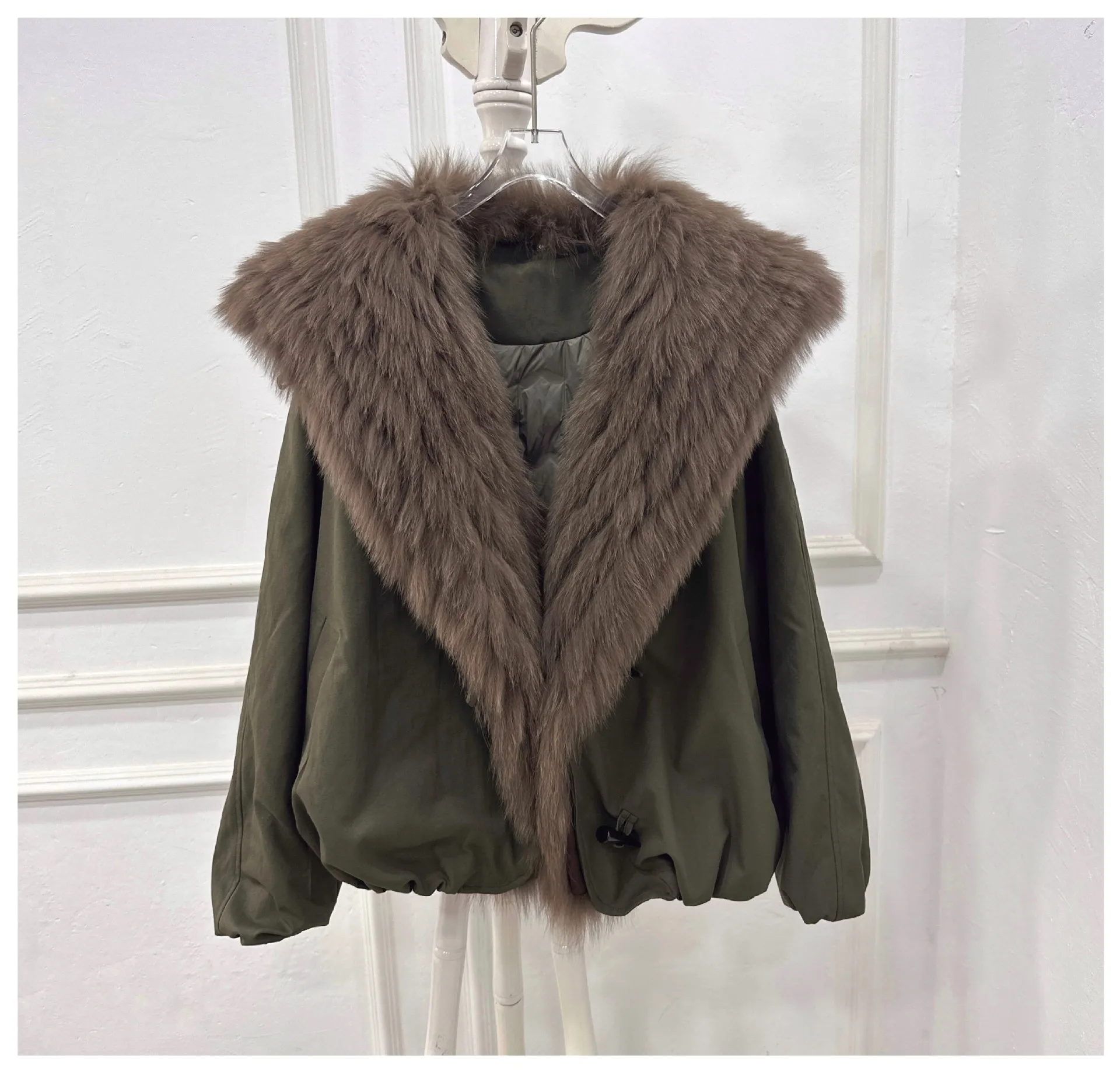 خريف/شتاء جديد معطف فرو الثعلب المرأة أوزة أسفل سترة المرأة الفراء طوق أسفل سترة فاخرة ملابس خارجية شتاء دافئ #1