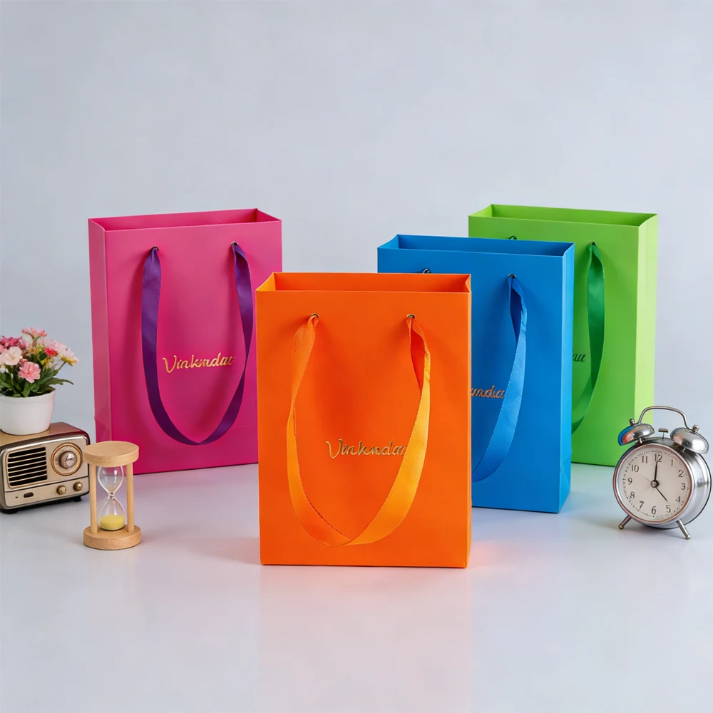 Bolsa de papel de 50 Uds., bolsas de embalaje para compras, 15x6x20cm, bolsa de regalo de cartón blanco y naranja, caja organizadora de Perfume y joyería cosmética