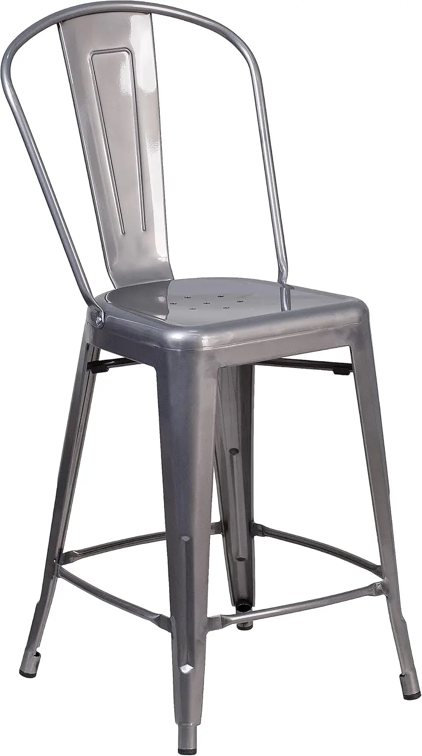 Lincoln 24'' High Clear Coated Indoor Counter Height Stool With Back