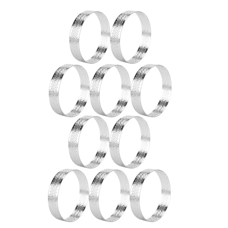 

ABKY-10Pack 12Cm Circular Tart Rings With Holes Stainless Steel Fruit Pie Quiches Cake Mousse Mold Kitchen Baking Mould Tool