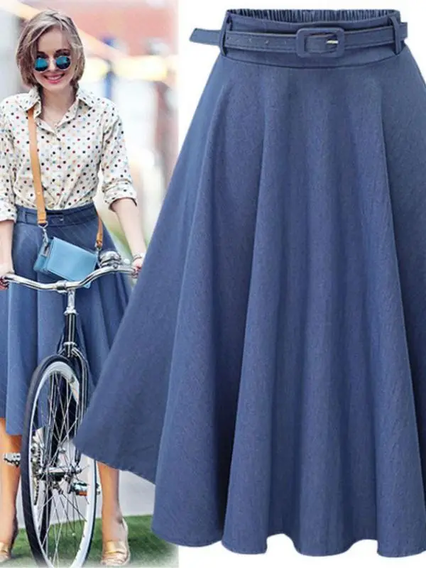 Cintura alta a linha versátil saia solta casual comprimento médio fibra de poliéster senhoras rua sle f corpo semi-noite roupas