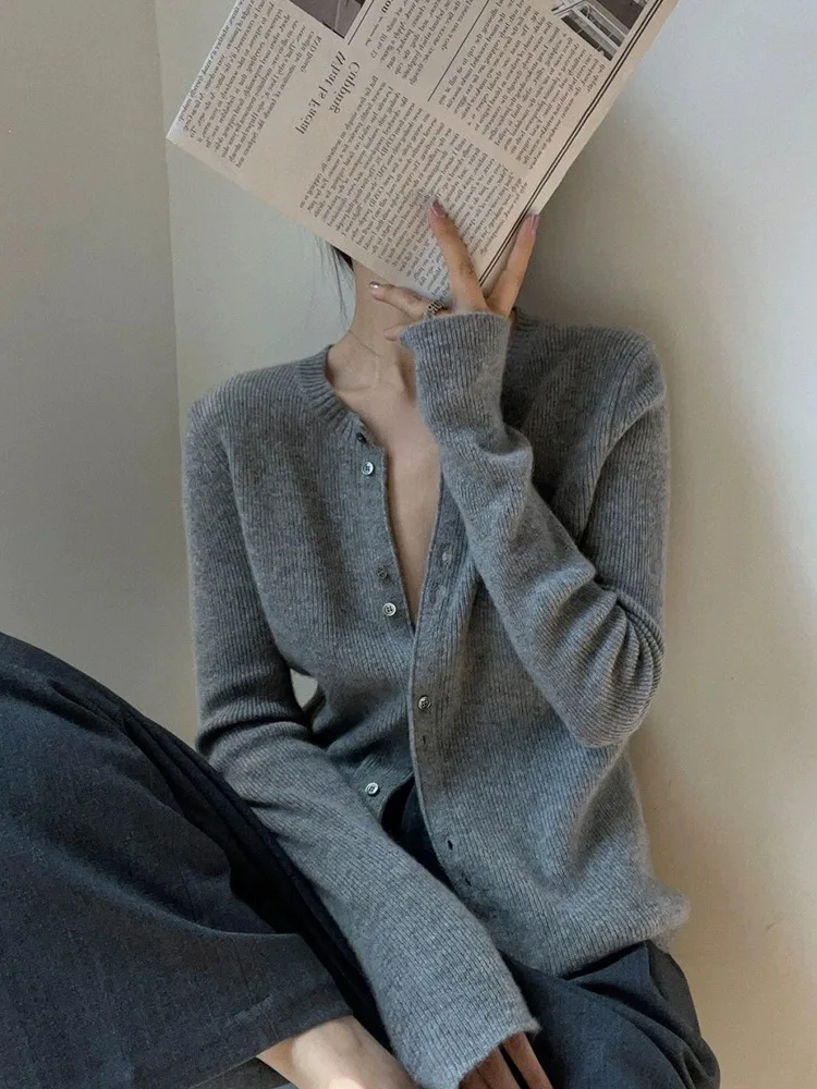 2023 New Cashmere Cardigan Sweater Cashmere Slim Cardigan Autumn and Winter Women Knitted Coat Soft