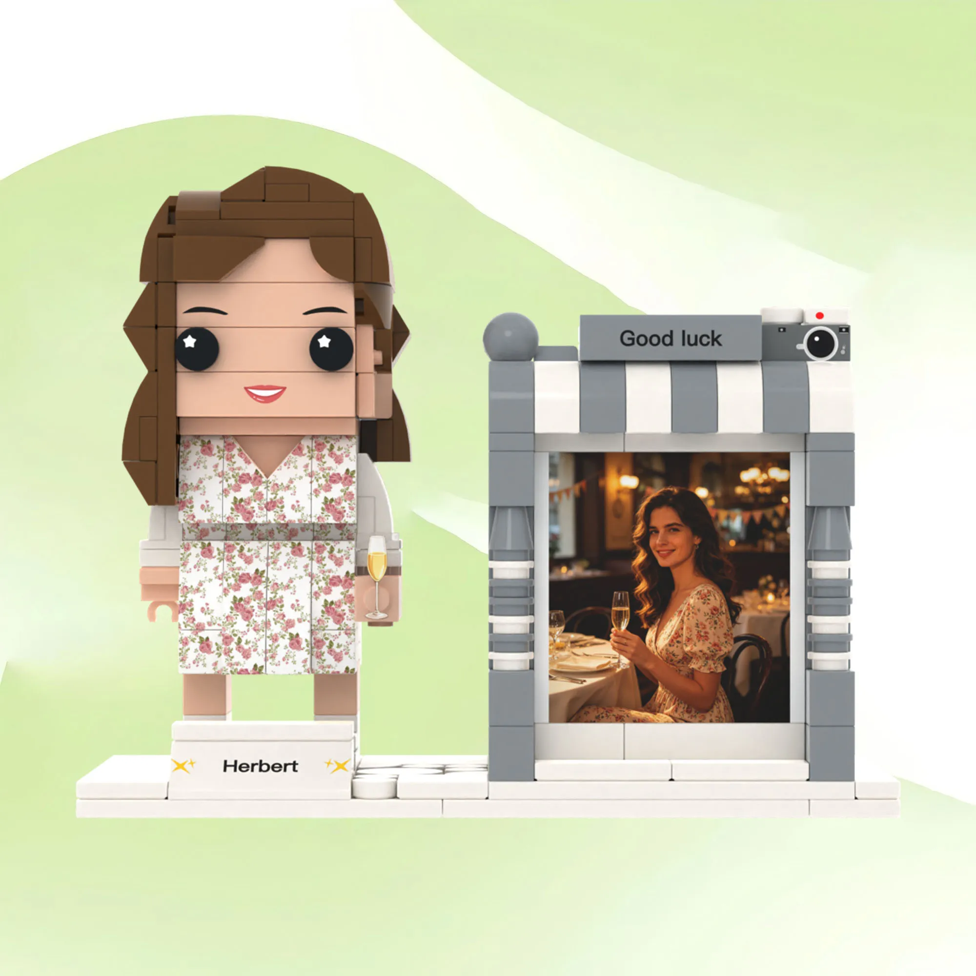 

Custom Floral Dress Brick Figure Pen Holder Personalized Building Blocks with Camera Decor Desk Decoration Organizer ﻿