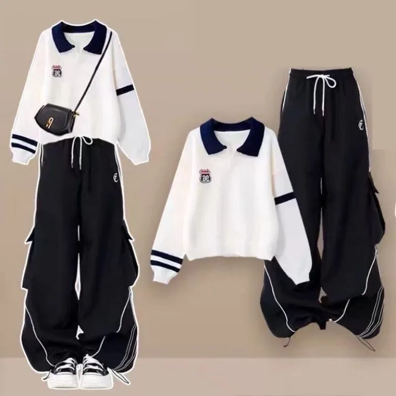 

Girl's 2025 Autumn/winter New Casual Tracksuit Matching Set Korean Elegant Loose Long-sleeve Hoodie+Cargo Pants Two-piece Suit