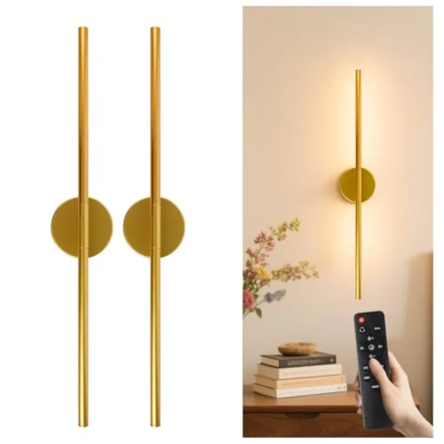 

Battery Operated Wall Sconces Set of 2 10000mAh Wireless Rechargeable Wall Lights Dimmable Detachable Wall Lamp with Remote Con