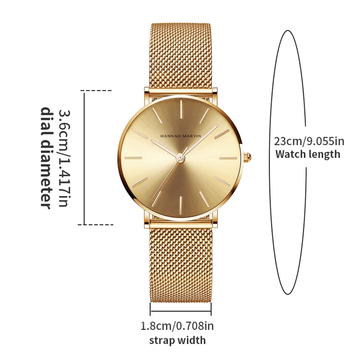 Hannah Martin Original Women Watch With Japanese Imported Movement Fashionable Simple Style Stainless Steel Mesh Rose Wristwatch