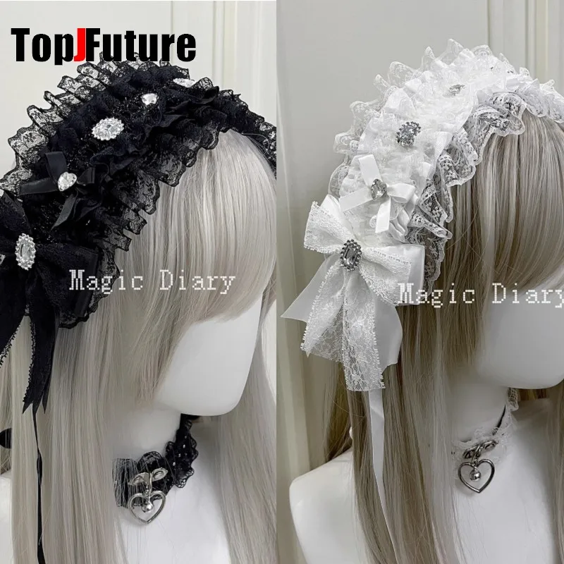 

Gothic Lolita Japanese Harajuku Women's Headband Y2K Girls Subculture Lace Ruffle Bow Rhinestone Hair bands Hair Accessories
