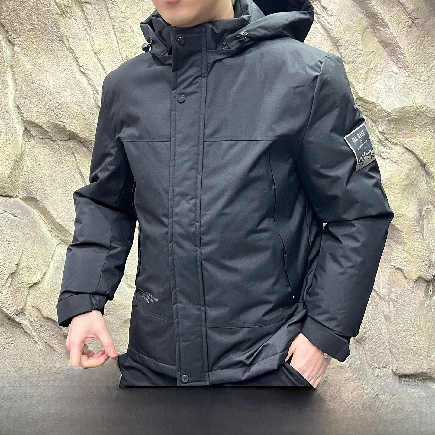 

Outdoor Heavyweight Wool Blend Cotton Jaet Waterproof High Lo Winter New Men's Casual Warm Long Sve Hooded Coat