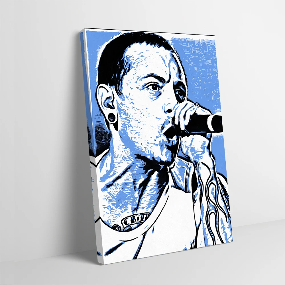 Chester Bennington Singing in Blue Tones Printed Poster Customizable Pictures Wall Art Canvas Painting for Bedroom Decoration