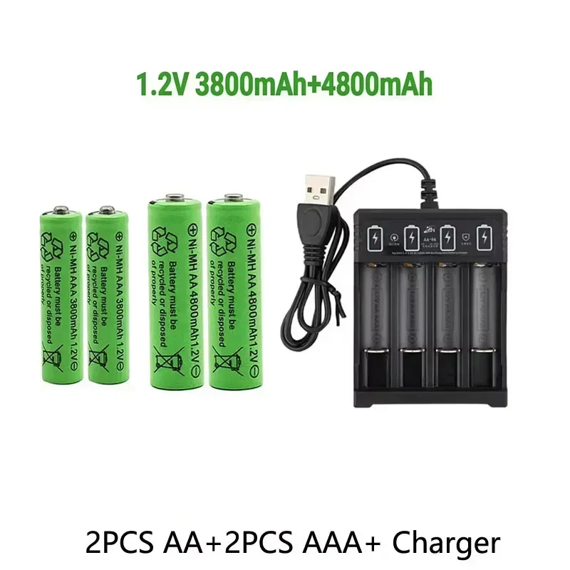 Original Rechargeable Battery1.2V AA4800mAh+AAA3800mAh+Charger for Computer Clock Radio Video Game Digital Camera AA AAAbattery