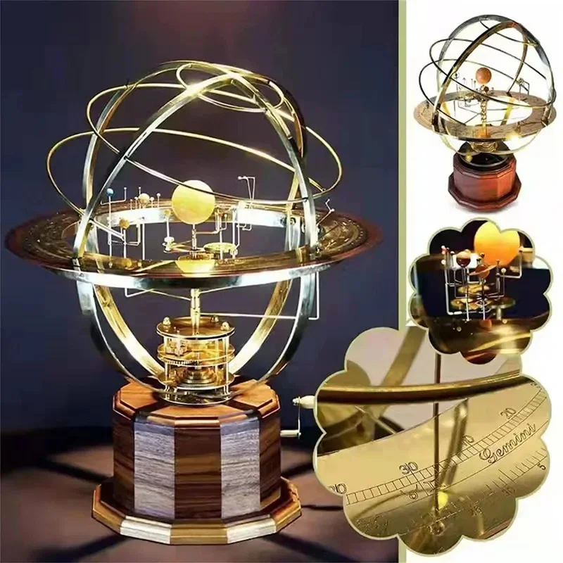 Rotating Solar System Metal Ornament Retro Planet Model Kit Science Art Decoration Indoor Table Desk Decor Astronomy Gift