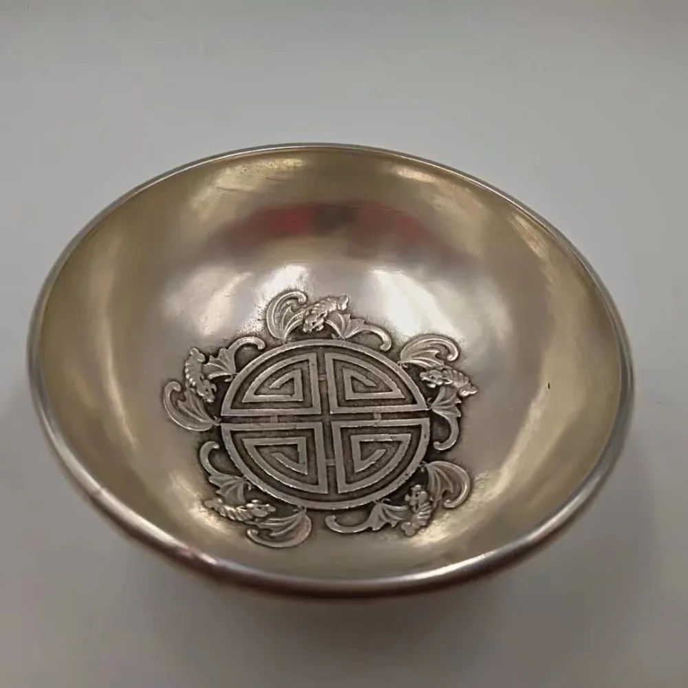 

Chinese Miao Silver Hand-Carved Longfeng Bowl