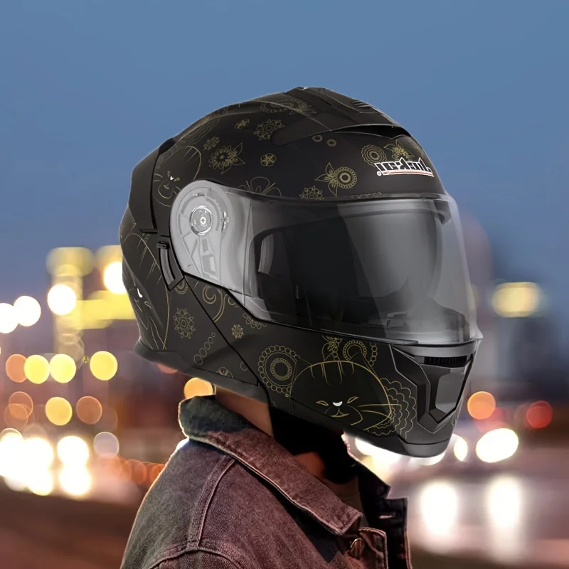 

Golden Cat Motorcycle Helmet - Full Coverage, Dual Visor, ABS Safety Gear for Men