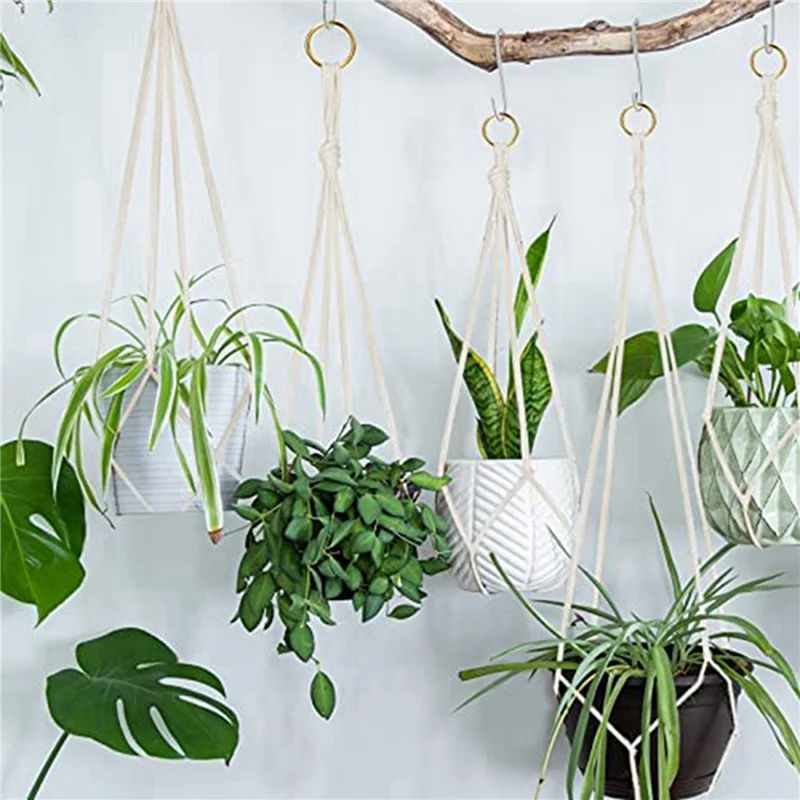 AB33-Hanging Planters Baskets, 8 Pack Cotton Rope Macrame Plant Hanger With 8 Hanging Hooks - 80CM & 100CM