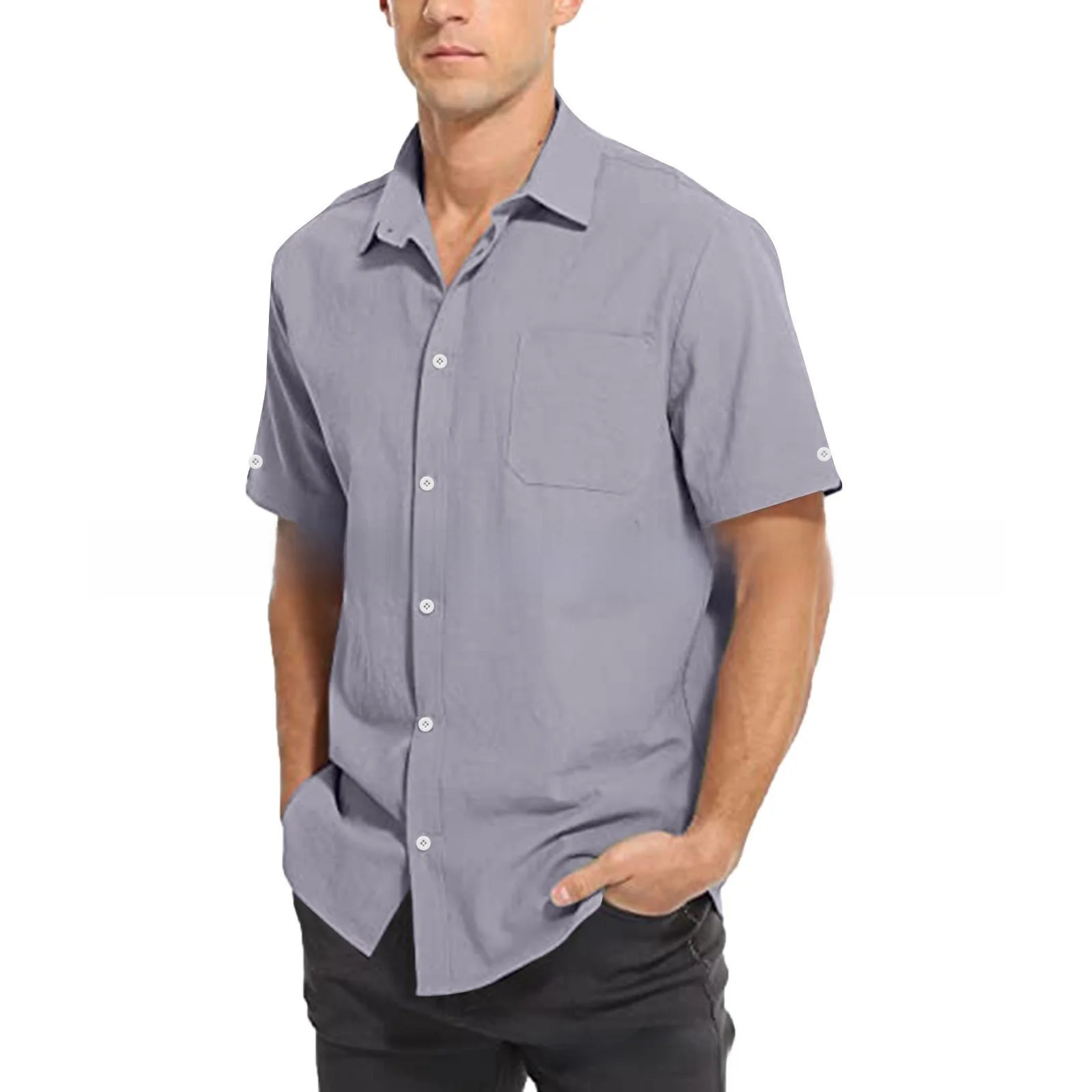 

Casual Short Sleeve Men's Shirt Business Style Pocket Design Pure Color Independent Station Pure Color Leisure Suit Jacket