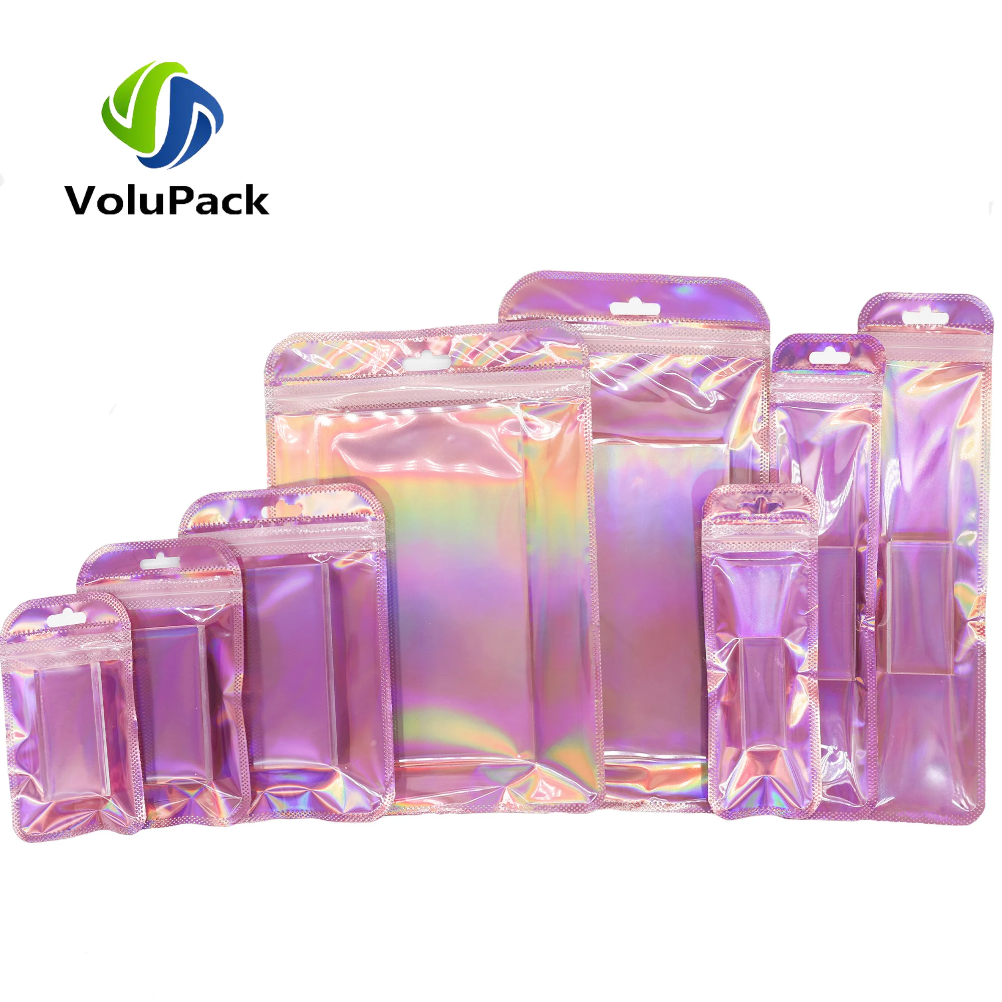 Holographic Self Sealing Resealable Pouch, Jewelry Packaging Gift Bags, Shiny Pink, Various Sizes, 100Pcs