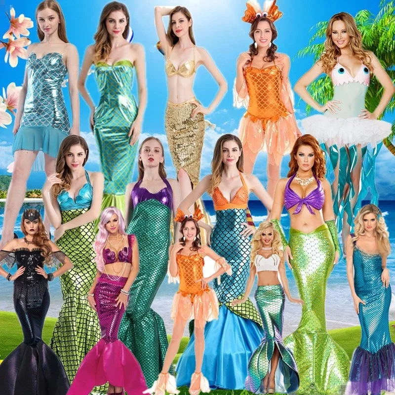 

Adult Mermaid Princess Costume Sexy Wrap Chest Gown Performance Dress Role Play Halloween Outfit Stage Costume Women's Fashion