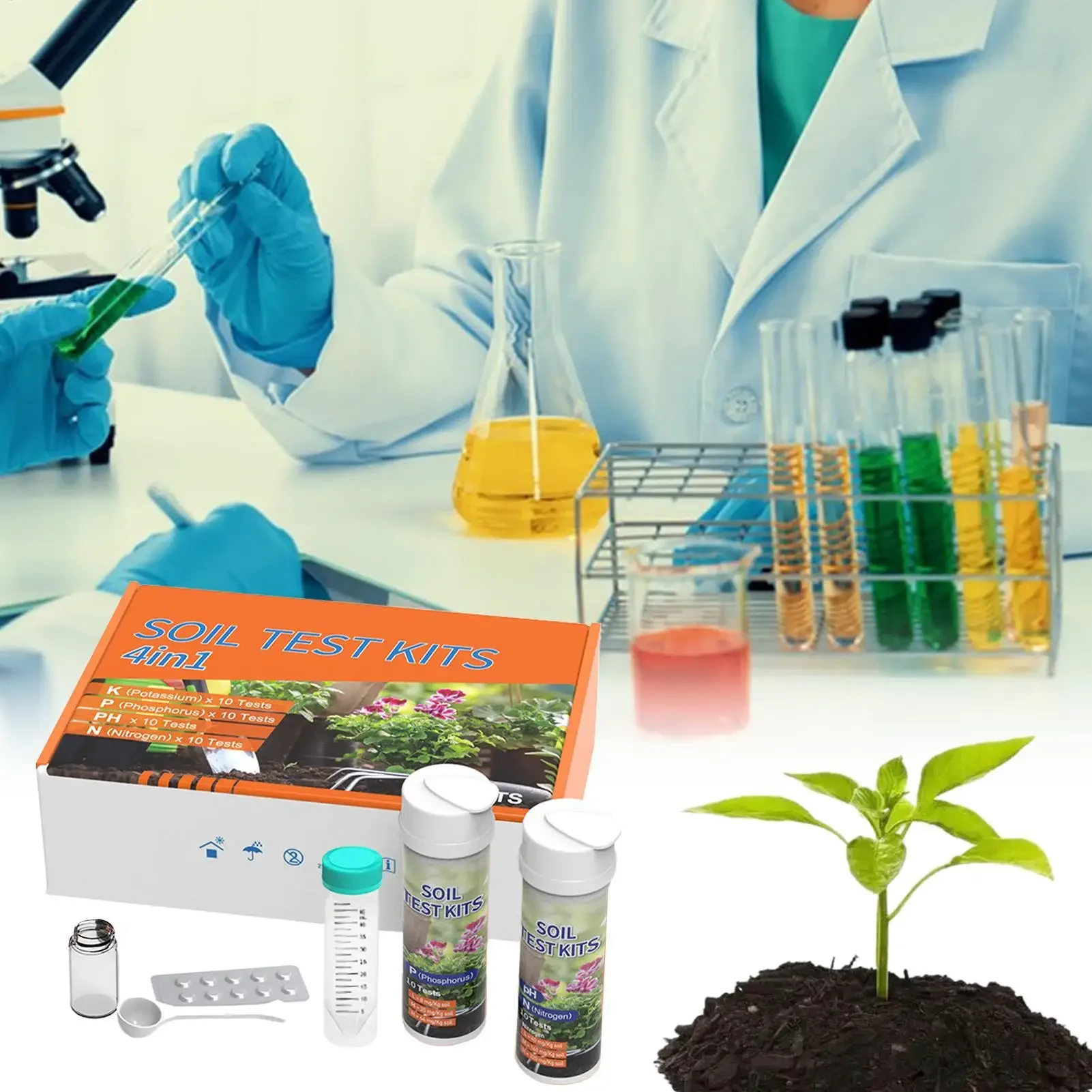 

4 in 1 Soil Tester Kit for Moisture, Light, PH & Nutrients, Plant Soil Test Kit for Garden, Farm, Lawn, Indoor & Outdoor