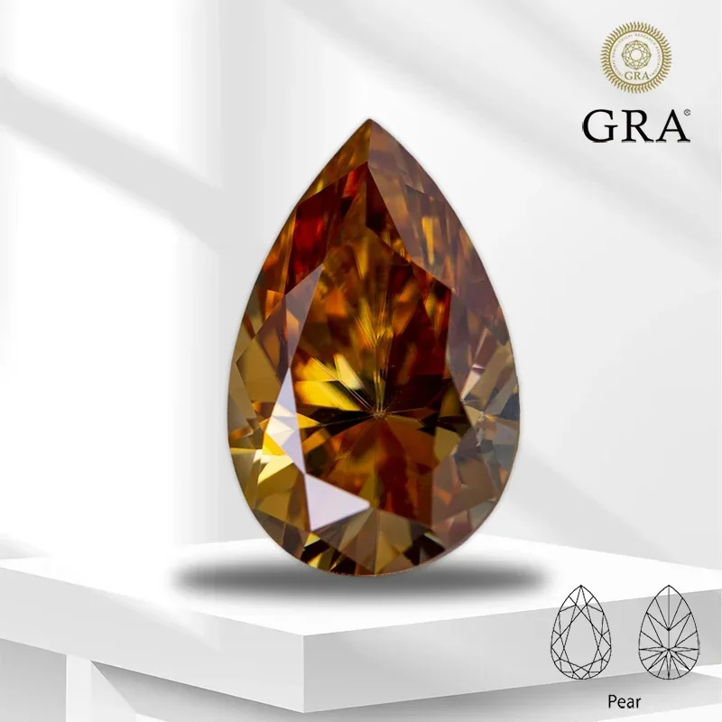 

Wholesale Moissanite Gemstone Pear Cut Champagne Color Lab Grown Diamond for DIY Charms Jewelry Making Materials with Certif