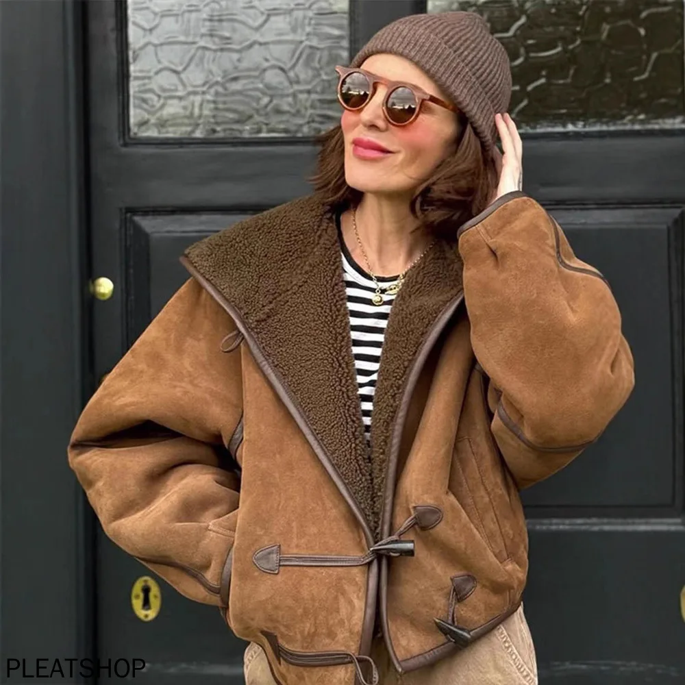 

New Fall/Winter Women's Loose-Fit Hooded Retro Shearling Short Jacket