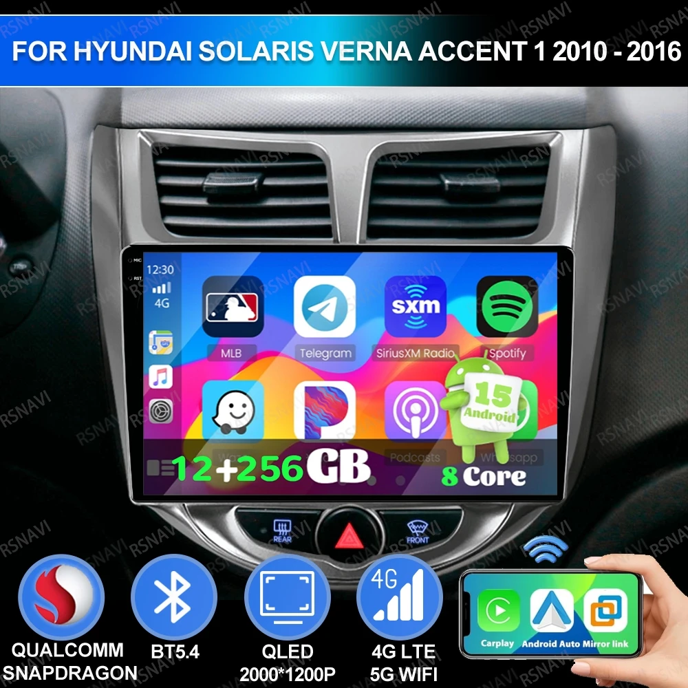 Android 15 For Hyundai Solaris Verna Accent 1 2010 - 2016 Head Unit DSP Viedo Player Stereo BT Autoradio AUTO Qualcomm 5G WIFI
