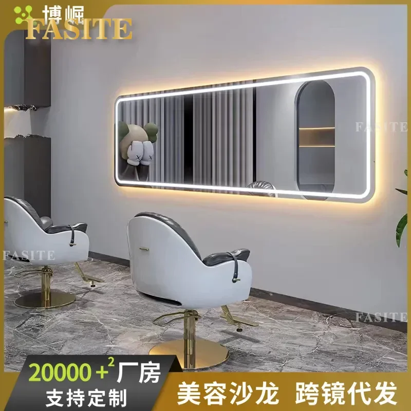 For Boho Hair Mirror Wall Mounted Touch Control LED Lighted Makeup Mirror for Barber Shop Perm Dyeing Styling Station