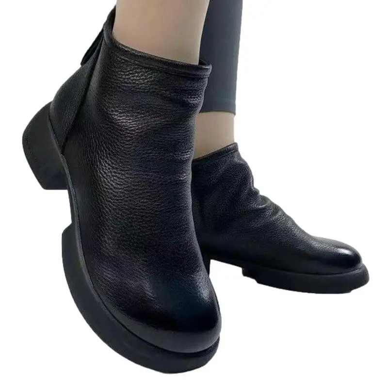 Leather Ankle Boots Versatile Leather Booties Plush Ankle Boots Outdoor Footwear Ankle Boots With Pebble Pattern For Working