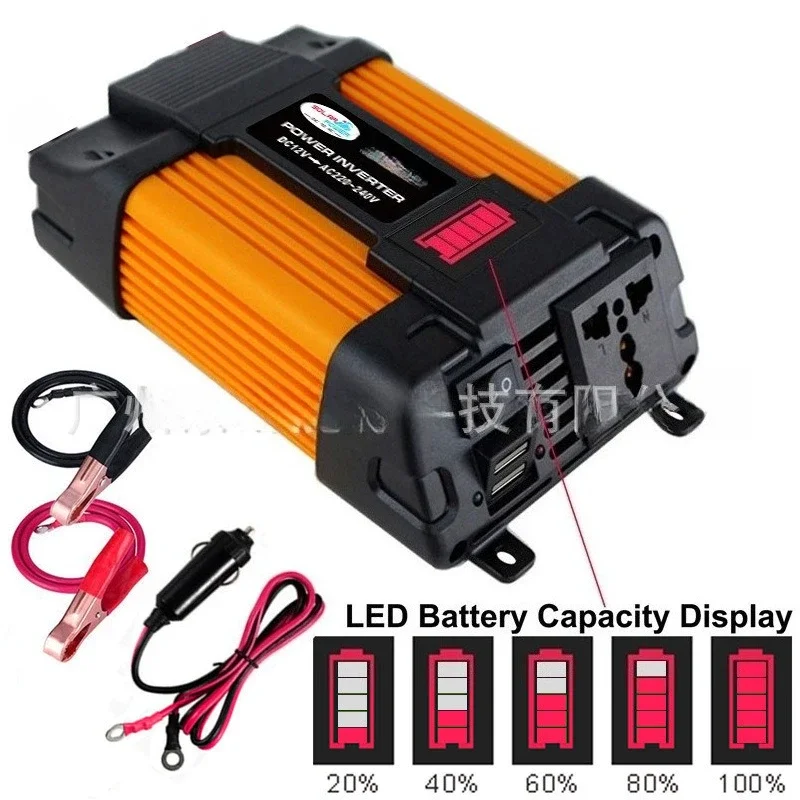 

НОВЫЙ Автомобильный инвертор 300W/500W DC12V в AC110V/220V с дисплеем заряда батареи и интеллектуальным вентилятором охлаждения 1