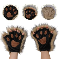 1 Pair Wolf Paws Fingerless Gloves Furry Kitten Paw Foxes Claws Mittens Gothic Cosplay Accessory Dropship