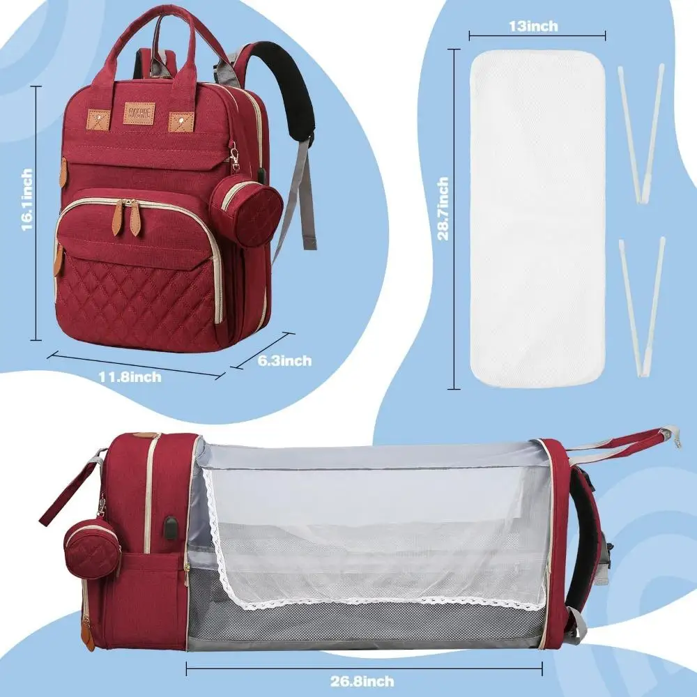 RsenFremior Large Diaper Bag with Changing Station, Foldable Diaper Bag Backpack with Bed ,Diaper Bag with Insulated Pockets