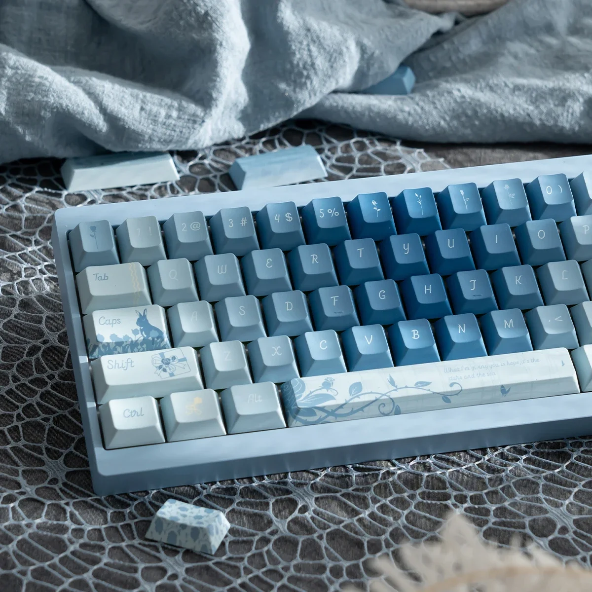 More Than Rose Blue Gradient Keycaps Pbt Sublimation Cherry 151Keys 2.25/2.75/7U Space Bar L Shape Enter Key Alice Keycap