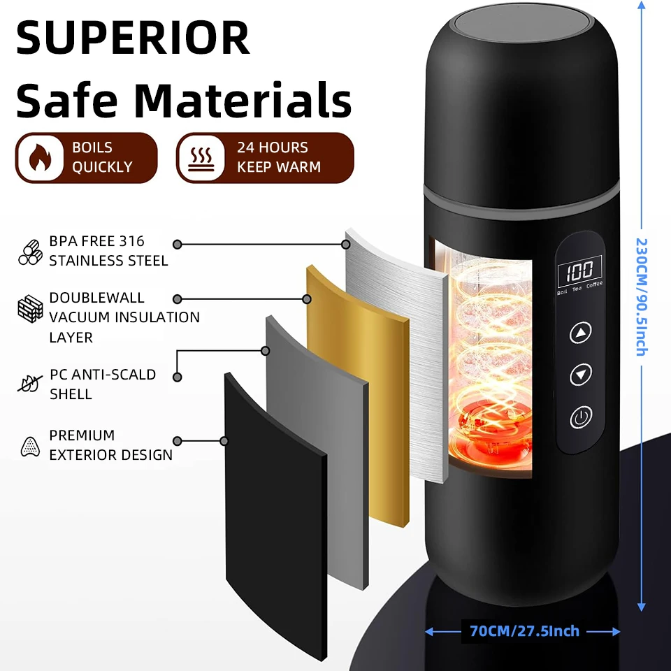 500 مللي كوب تسخين السيارة المحمول 12V24V الحراري المقاوم للصدأ للقهوة كوب تسخين كهربائي ذكي درجة حرارة قابلة للتعديل