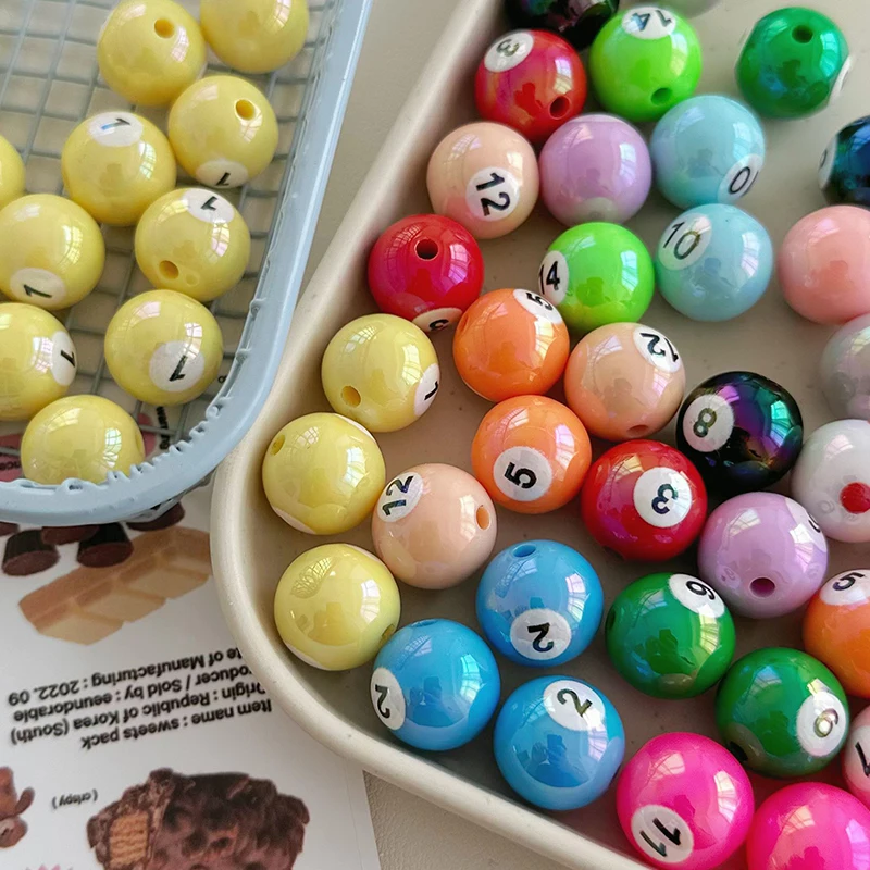 1Pc 16mm Round Acrylic Big Hole Billiards Ball Loose Spacer Beads For Jewelry Making DIY Handmade Bracelet Findings