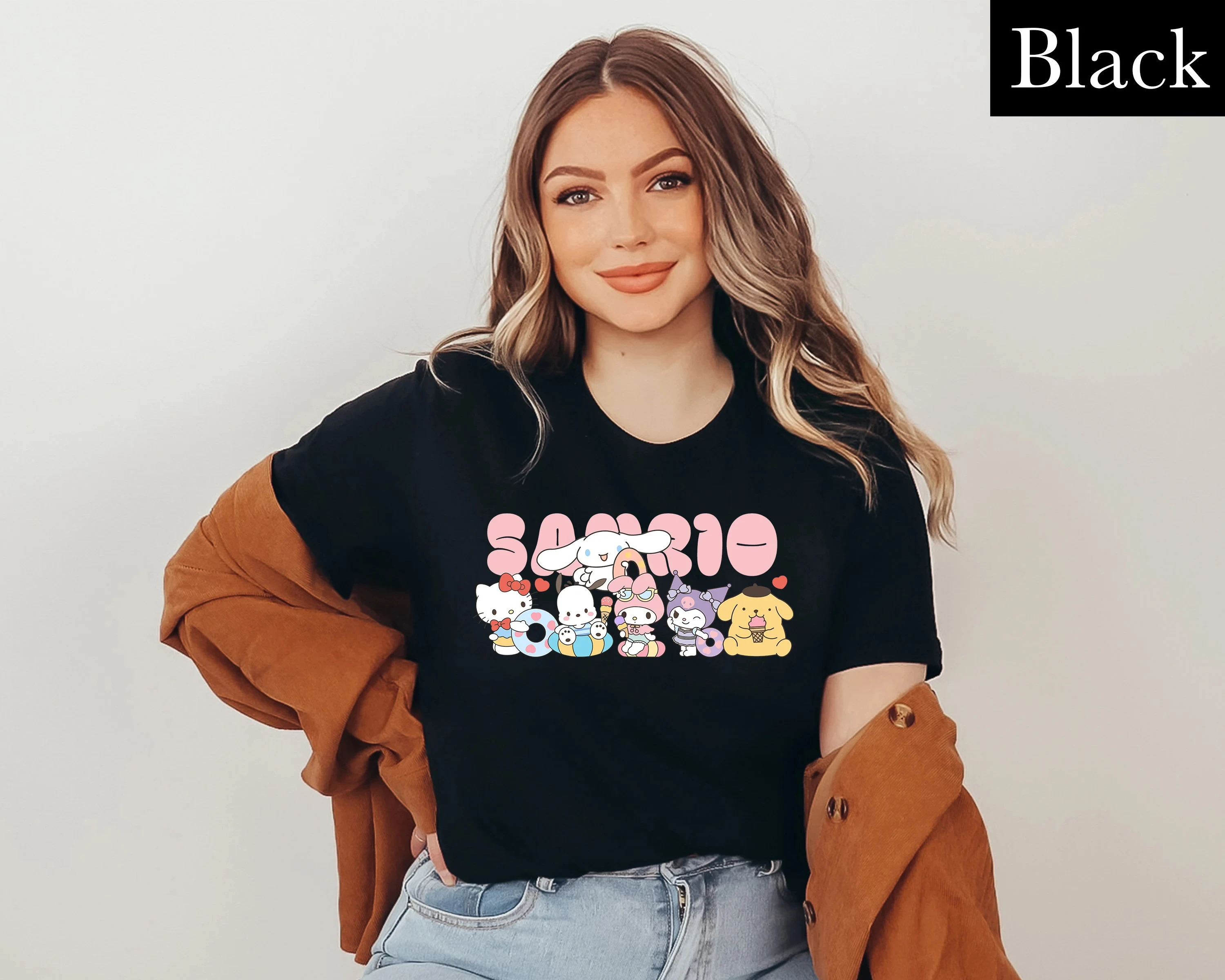 

Женская футболка Sanrio Hello Kitty с рисунком, винтажная хлопковая футболка унисекс с короткими рукавами, уличная одежда большого размера, свободная повседневная стильная одежда