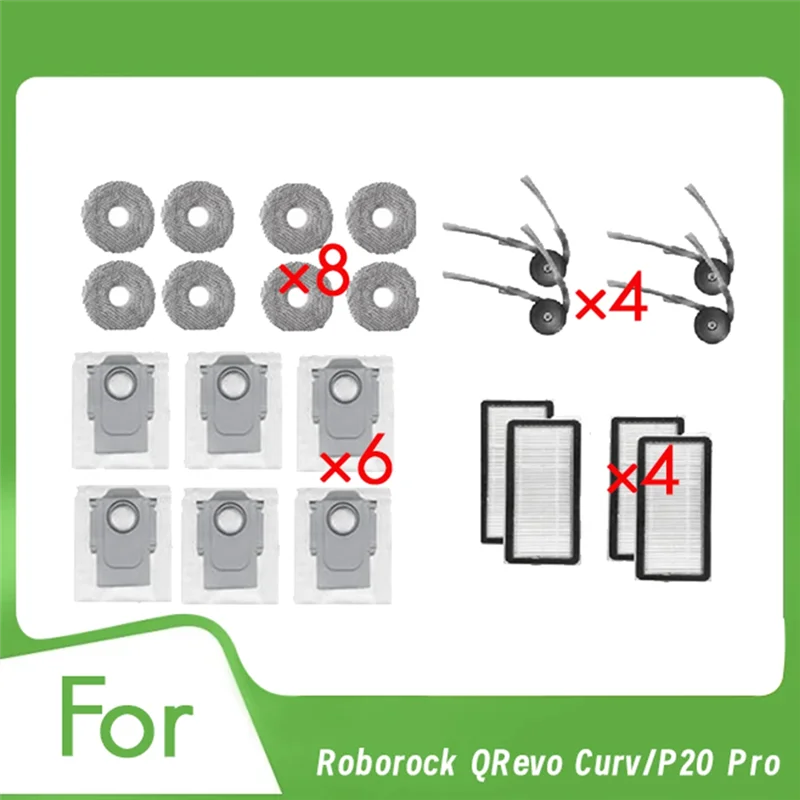 MAKE-22 Pcs For Roborock Qrevo Curv / P20 Pro Sweeping Robot Cleaner Parts Replacement