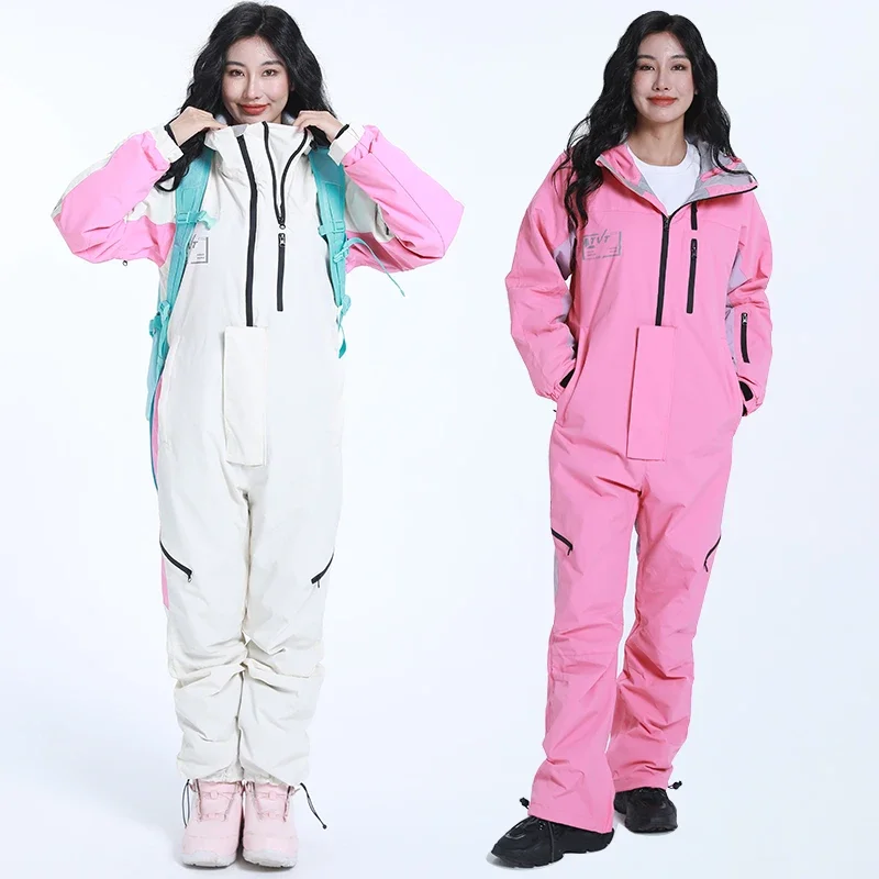 

Hooded One Piece Women Snowsuit Outdoor Sport Female Ski Jumpsuits Mountain Windproof Snowboard Tracksuit Cross-country Clothes