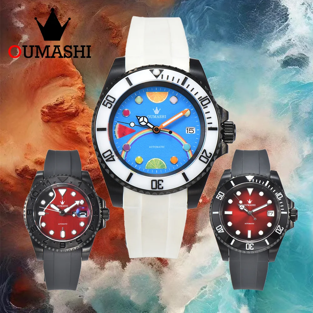 

NH35 Watch Leisure Sports Style Rubber Band Colorful Glow dial Sapphire Glass Stainless Steel Case 10Bar Waterproof Men's Watch