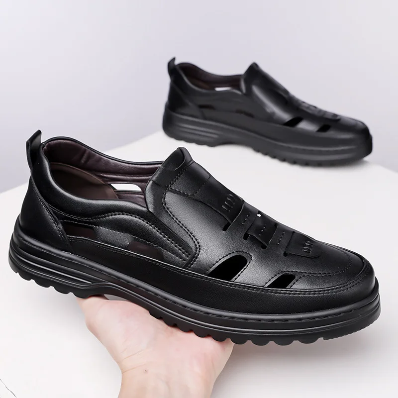 Plus Size 38-48 Breathable Comfortable Soft Leather Shoes Men Sandals Summer 2026 Formal Dress Shoes Hollow Hole Shoes Business