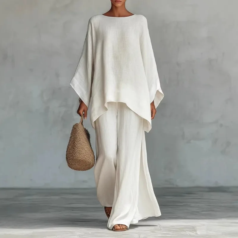 

2026 Spring Ladies Loose Shirt Wide Leg Pants Set