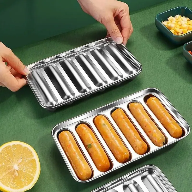 304 Stainless Steel Hot Dog Bun Mold Sausage Maker 6 Cavity Sausage Mould for Oven Steamer Kitchen Accessories