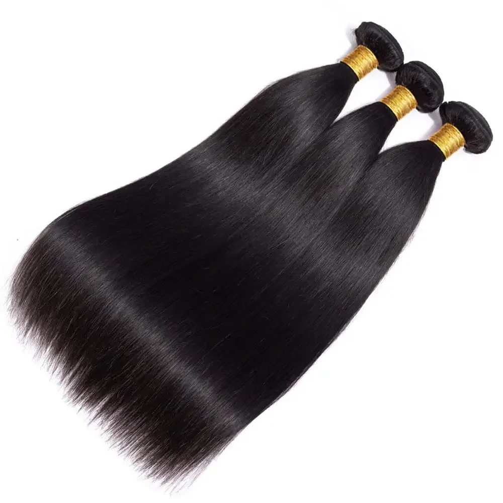 Extensiones de cabello humano liso 12A, 100% cabello humano virgen tejido, mechones rectos de hueso, extensiones de mechones de cabello Tissage Bresilien