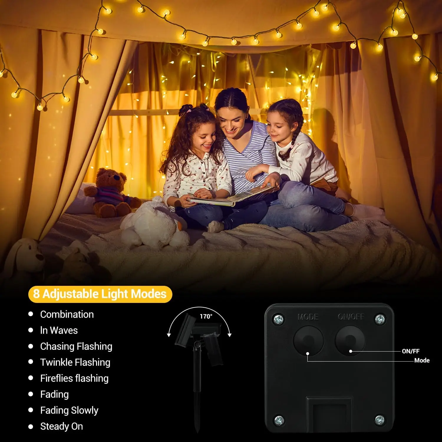 سلسلة مصابيح شمسية خارجية للحديقة ، مقاومة للماء ، أضواء كروية كريستالية ، 8 أوضاع ، سلسلة مصابيح تعمل بالطاقة ، IP65